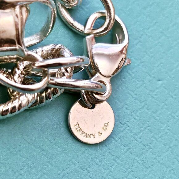 RARE Tiffany & Co Sterling Silver Watering Can Charm Twisted Rope Chain Bracelet - Picture 3 of 6